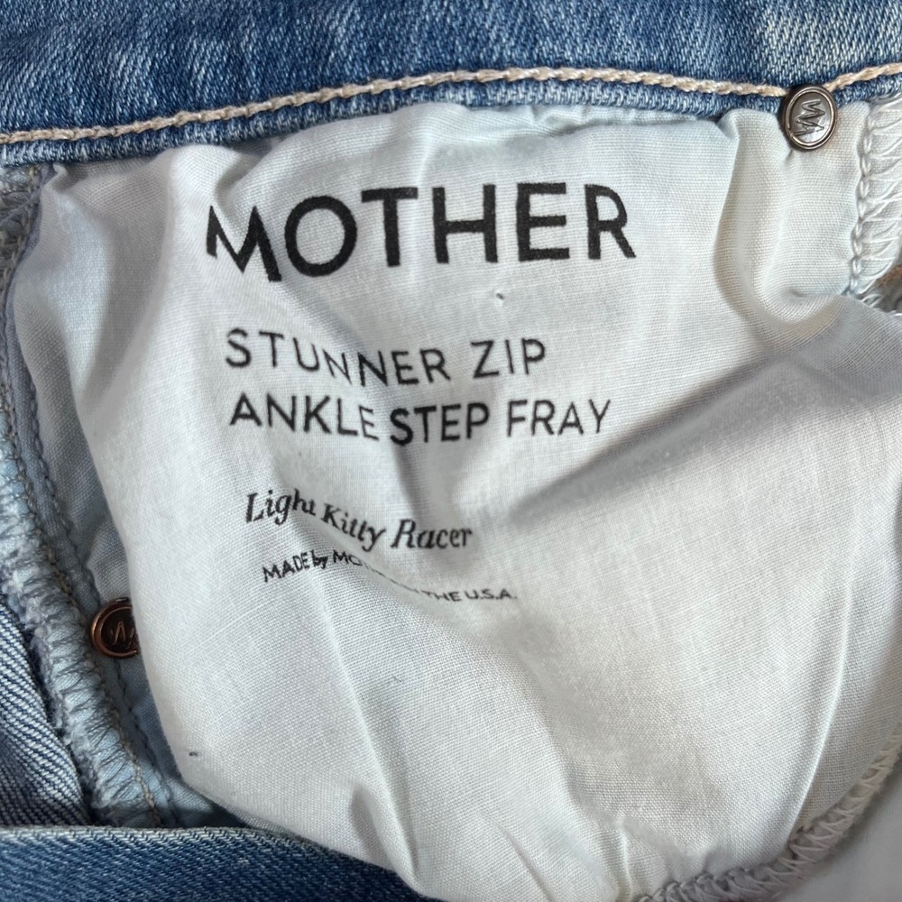 MOTHER Stunner Zip Ankle Step Fray Jeans Womens 27 Blue Light Kitty Racer Stripe - Picture 6 of 12